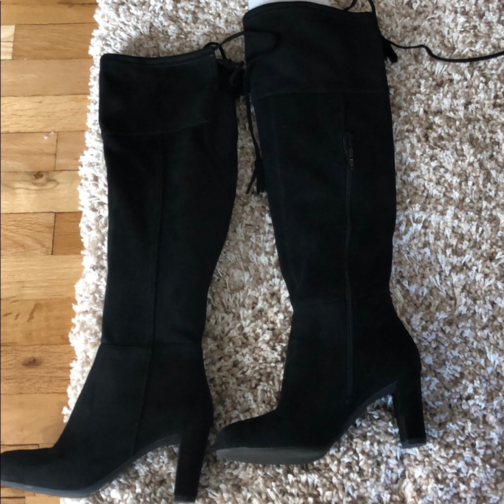 INC Black suede over the knee boots.